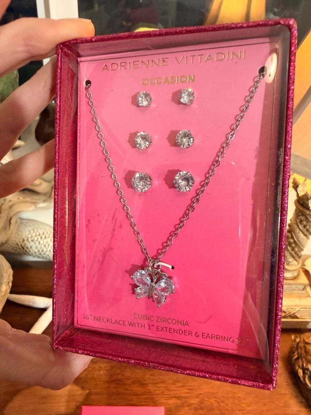 Adrienne Vittadini Cubic Zirconia Butterfly Pendant Necklace & Earring Set
